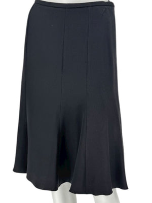 Armani Collezioni Black Acetate–Silk Flared Midi Skirt – Size 12 (IT 48)