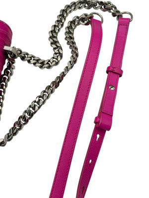 Alexander McQueen Women’s Fuchsia Pink Leather Knuckle Clutch Shoulder Bag