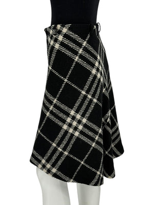 Burberry Women’s Black & White Plaid Wool Skirt – Size XS/S
