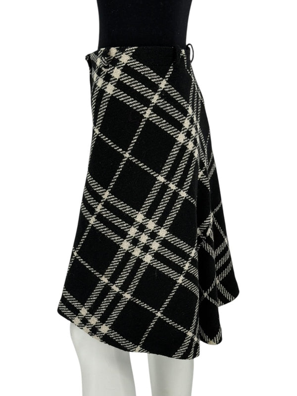 Burberry Women’s Black & White Plaid Wool Skirt – Size XS/S