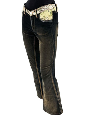 Custo Barcelona Women’s Black Corduroy Western-Inspired Denim-Style Pants – Size 4