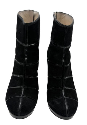 Christian Dior Black Suede & Patent Leather Platform Booties – Size 37