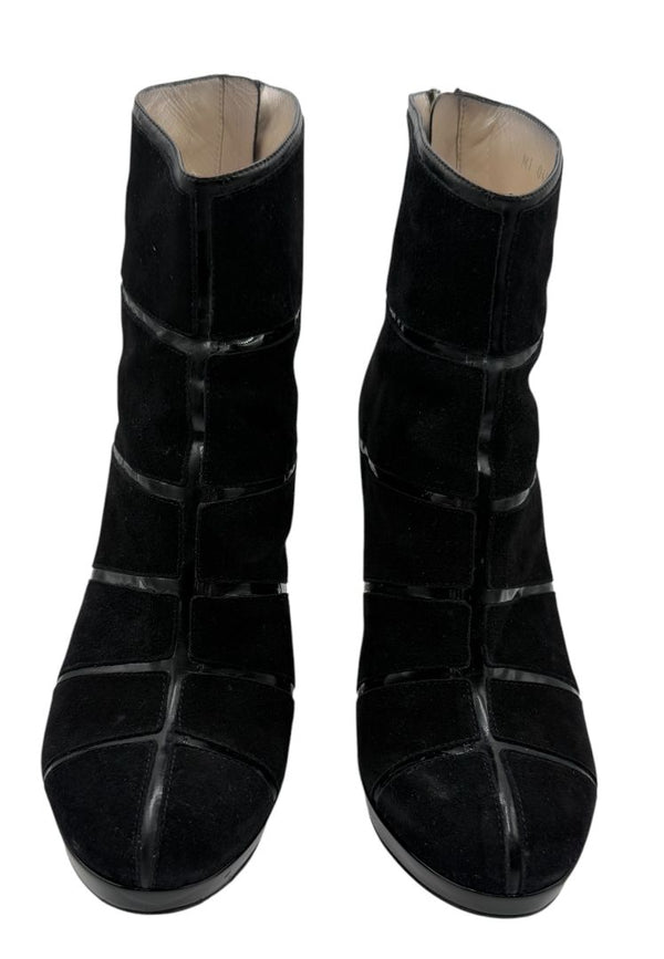 Christian Dior Black Suede & Patent Leather Platform Booties – Size 37