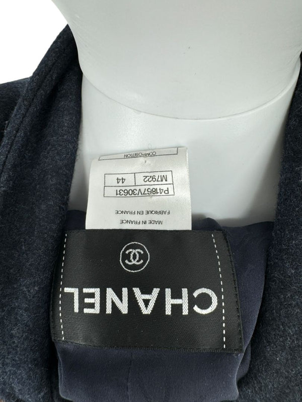 Chanel Navy & Black Plaid Wool Hooded Cape with Logo Buttons – Size FR 44 - *RARE*
