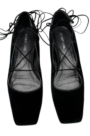 Helmut Lang Black Suede Lace-Up Ballet Flats – Size 10