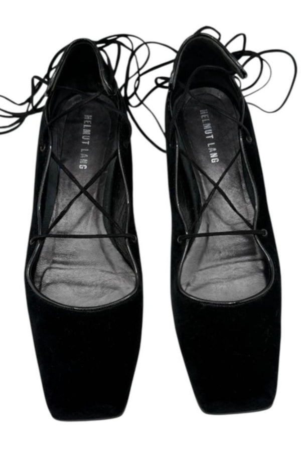 Helmut Lang Black Suede Lace-Up Ballet Flats – Size 10