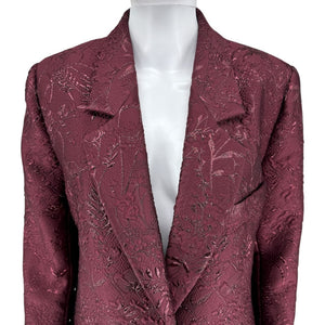 Pamella Roland -Wine Brocade Metallic Floral Dress & Coat Set - Size 8/10