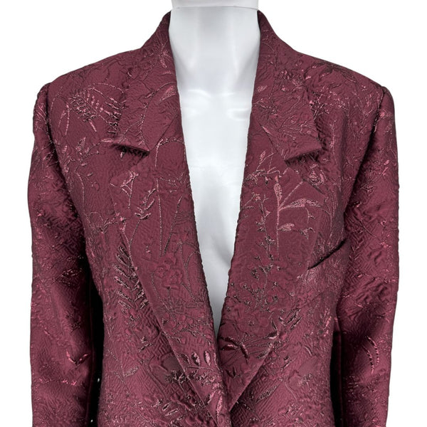 Pamella Roland -Wine Brocade Metallic Floral Dress & Coat Set - Size 8/10