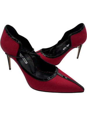 Manolo Blahnik Red Canvas & Patent Leather Lace-Up Pumps – Size 39.5
