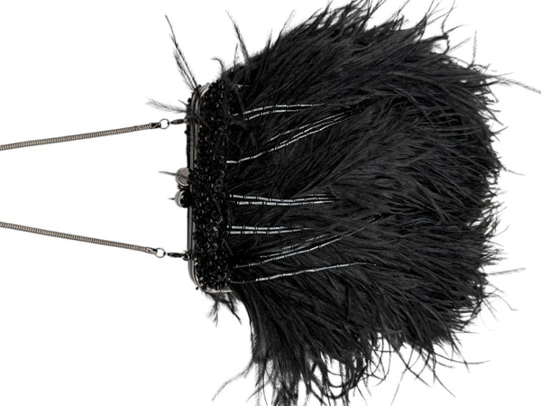 Moo Roo Feather & Beaded Evening Bag – Very Good Condition – Signed by Designer