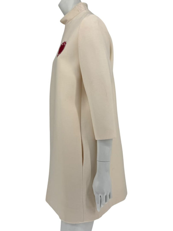 CHRISTIAN DIOR Ivory Wool-Silk Dress with Heart Appliqué - Size 10