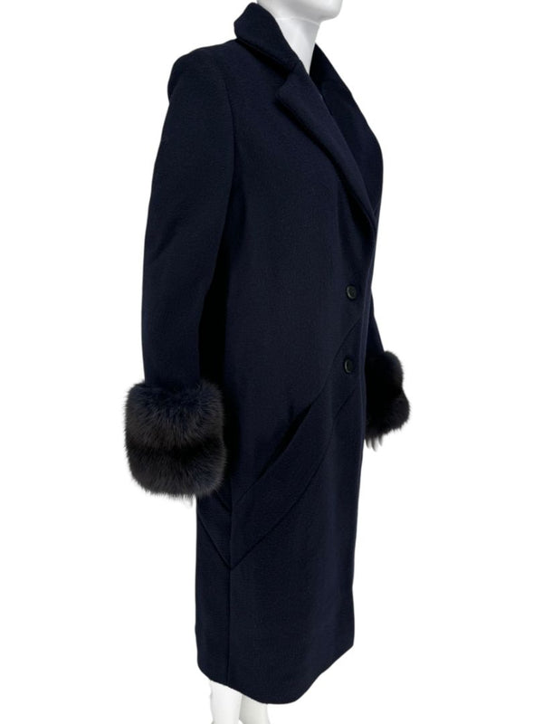 Pamella Roland Navy Coat Fox Fur Cuffs – Size L