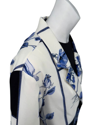 Lela Rose Blue & Ivory Floral Patchwork Blazer - Size 6