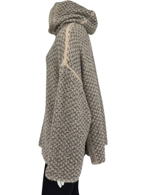 Loro Piana Taupe & Black Textured Cashmere Hooded Sweater - Size S