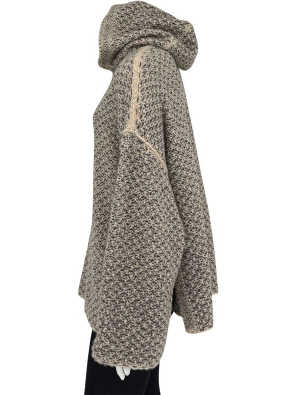 Loro Piana Taupe & Black Textured Cashmere Hooded Sweater - Size S