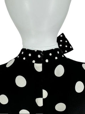 Andrew Gn Black & White Polka Dot Sleeveless Silk Shift Dress - Size 46