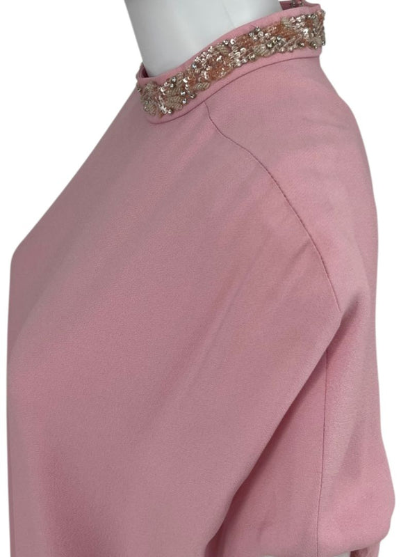 Pamella Roland Blush Embellished Neck Column Dress – Large