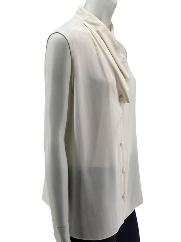 Giorgio Armani Ivory Silk Ruffle Front Sleeveless Blouse – Size 10