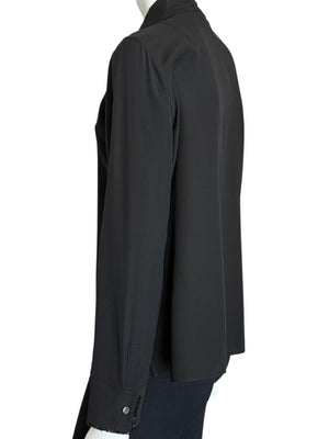 Akris Black Silk Blouse with Beaded Trim – Size US 10