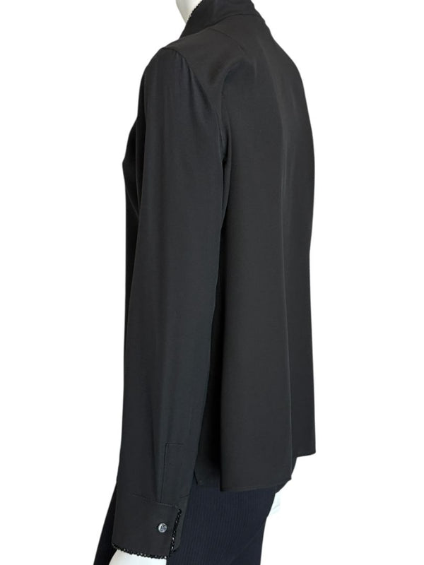 Akris Black Silk Blouse with Beaded Trim – Size US 10