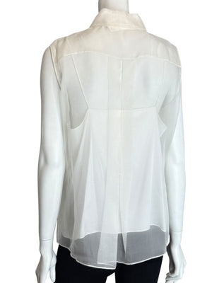 Pamella Roland Sleeveless Organza Blouse with Jewel Buttons - Large