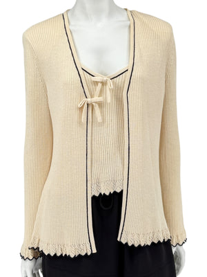 St. John Collection Cream Knit Twin Set with Black Trim – Size 6