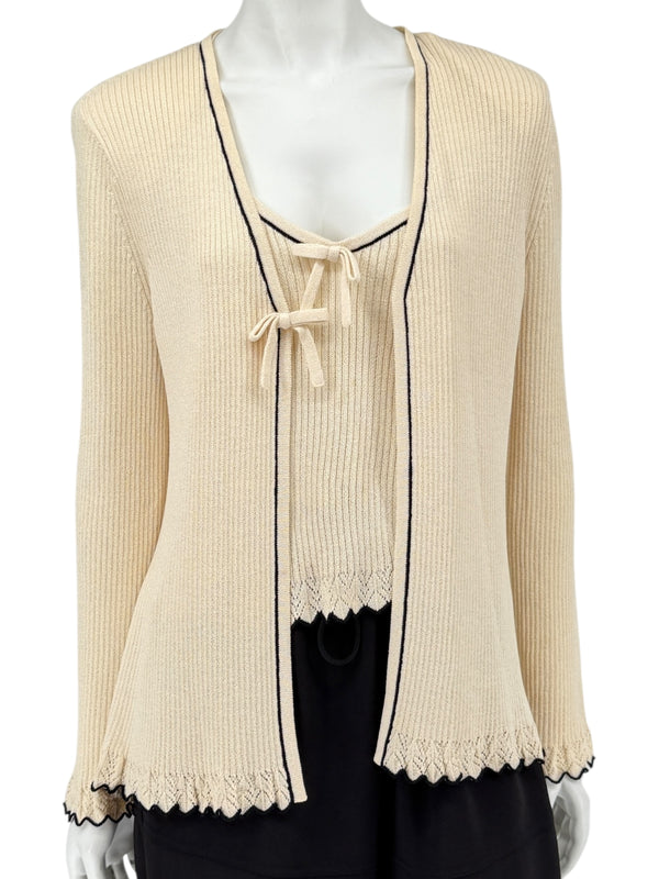 St. John Collection Cream Knit Twin Set with Black Trim – Size 6