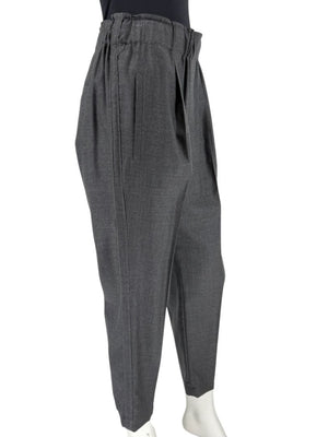 Brunello Cucinelli Monili Trim Charcoal Wool Pleated Tapered Pants - Size IT 42 / US 6