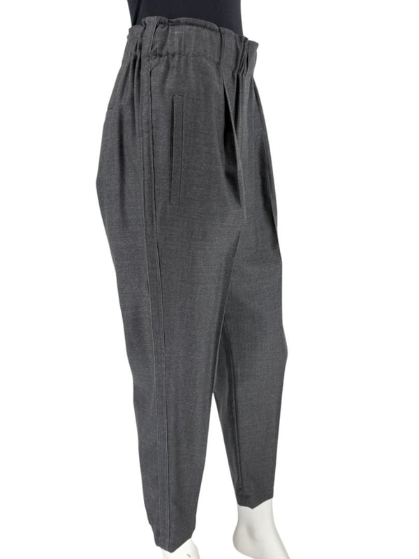 Brunello Cucinelli Monili Trim Charcoal Wool Pleated Tapered Pants - Size IT 42 / US 6