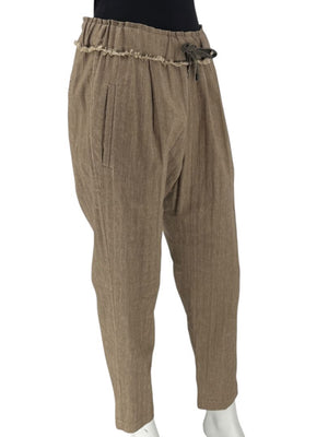 Brunello Cucinelli Taupe Linen-Cotton Drawstring Pants - Size IT 44 / US 8