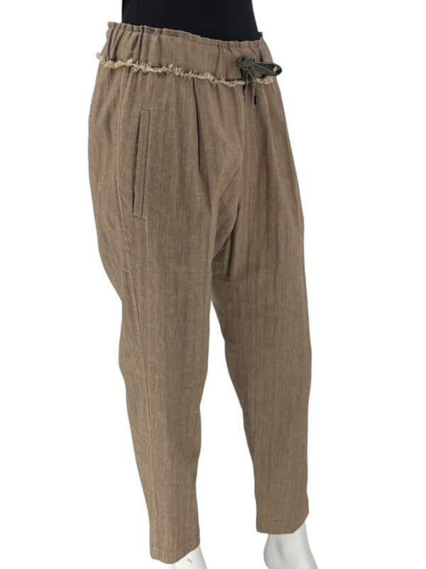 Brunello Cucinelli Taupe Linen-Cotton Drawstring Pants - Size IT 44 / US 8