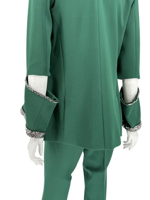 Pamella Roland Green Pantsuit with Embellished Blazer – Large
