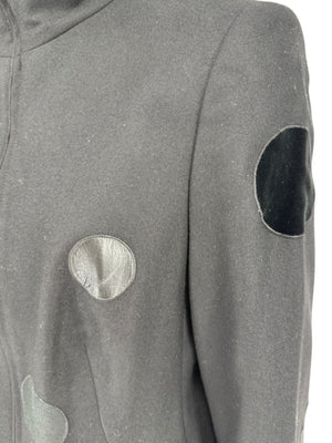 Akris Punto Black Wool Jacket with Leather & Velvet Appliqué – Size US 12