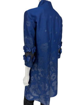 Pamella Roland Blue Textured Floral Embellished Coat – Large