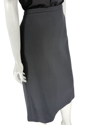 Rena Lange Black Wool Skirt with Contrast Pleated Back Panel – Size 12 (DE 42)