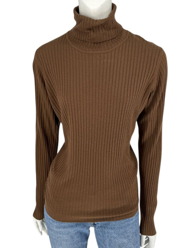 Burberry London Brown Ribbed Silk-Wool-Cashmere Turtleneck Sweater – Size L