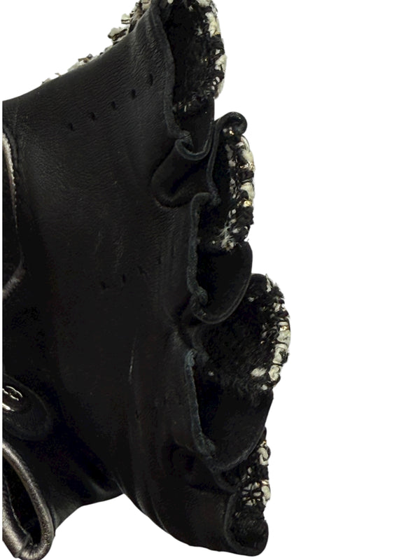 Chanel Black Tweed & Lambskin Fingerless Gloves – Size 7½