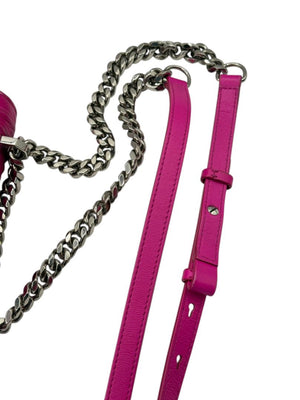 Alexander McQueen Women’s Fuchsia Pink Leather Knuckle Clutch Shoulder Bag