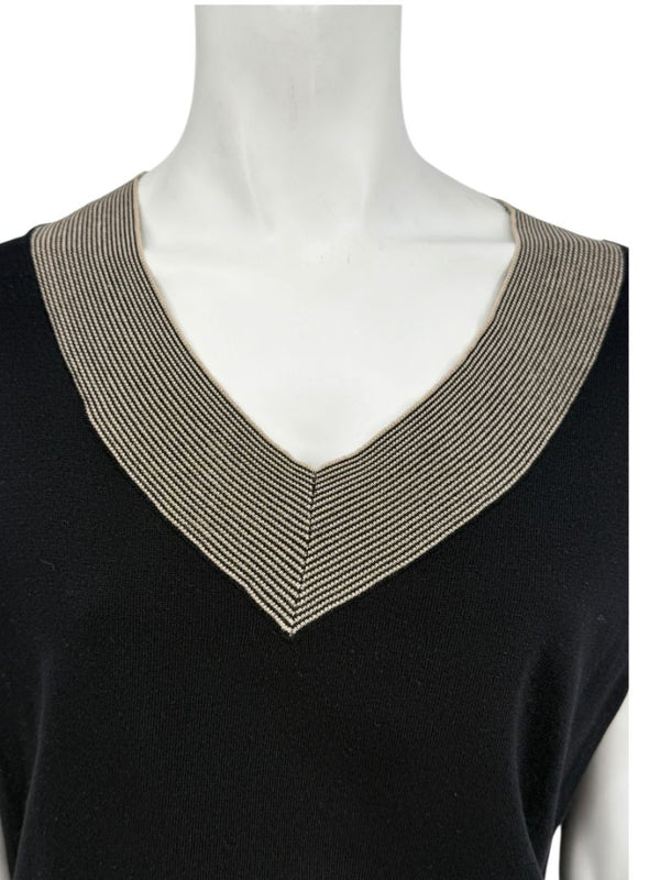Akris Black Silk-Blend Knit Tank with Contrast V-Neck Trim – Size US 18