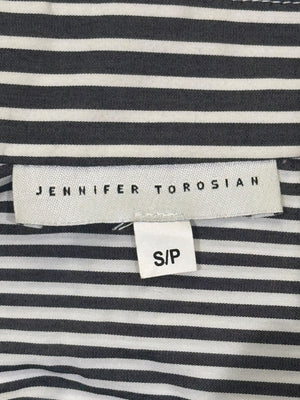 Jennifer Torosian Black & White Striped Belted Duster Jacket – Size S