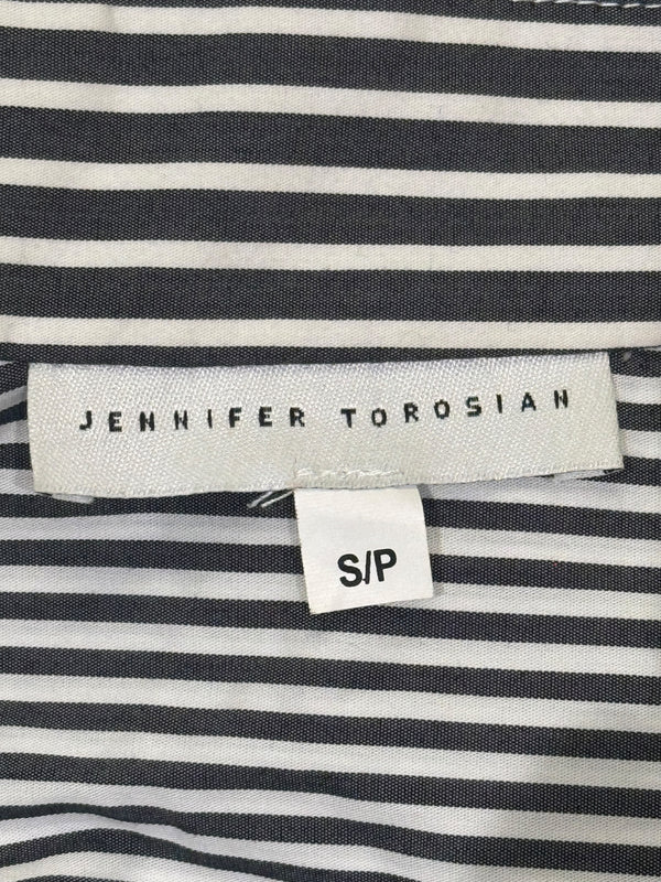 Jennifer Torosian Black & White Striped Belted Duster Jacket – Size S