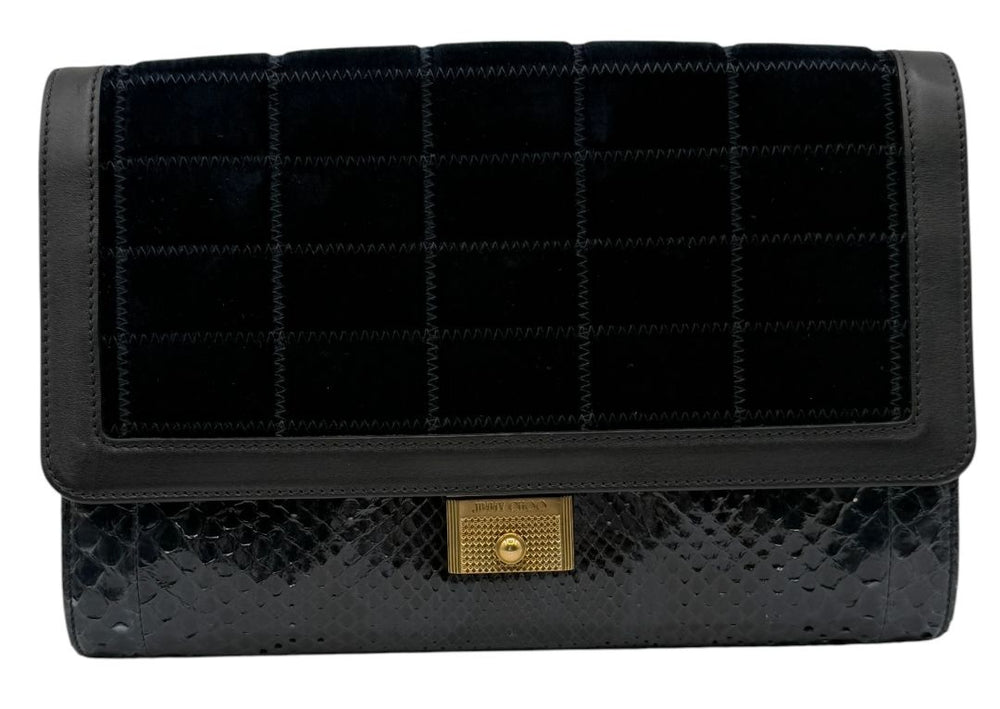 Jimmy Choo Navy Velvet & Snakeskin Chain Shoulder Bag