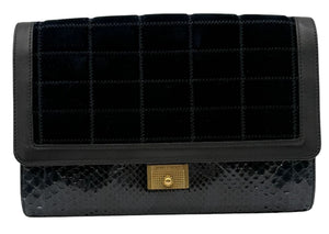Jimmy Choo Navy Velvet & Snakeskin Chain Shoulder Bag