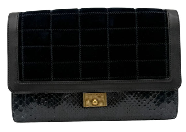 Jimmy Choo Navy Velvet & Snakeskin Chain Shoulder Bag