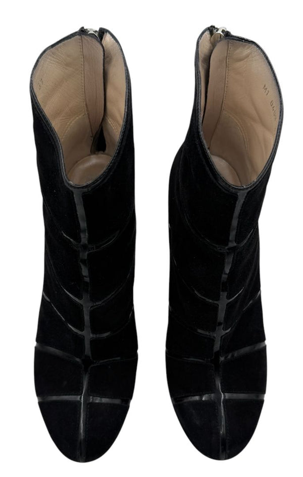 Christian Dior Black Suede & Patent Leather Platform Booties – Size 37