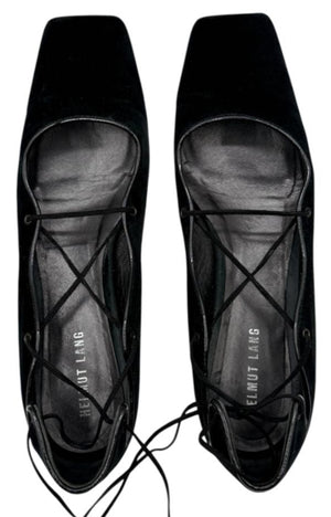 Helmut Lang Black Suede Lace-Up Ballet Flats – Size 10