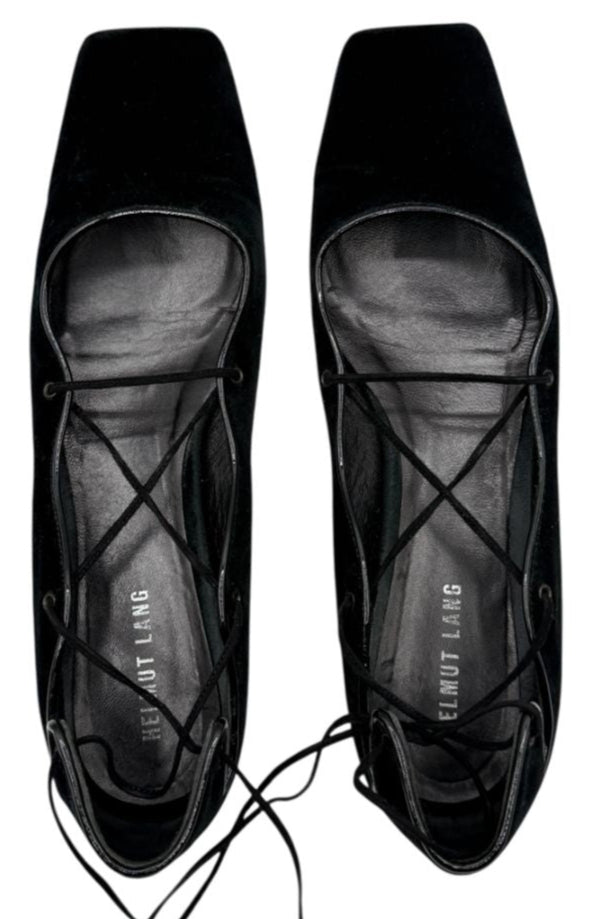 Helmut Lang Black Suede Lace-Up Ballet Flats – Size 10
