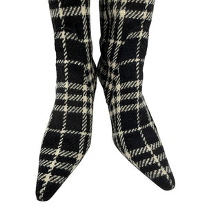 Burberry Plaid Wool Pointed Toe Knee-High Boots – Size 41.5