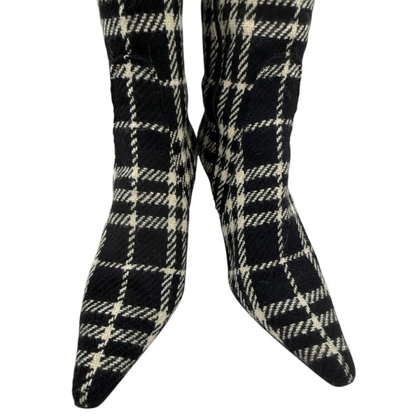 Burberry Plaid Wool Pointed Toe Knee-High Boots – Size 41.5
