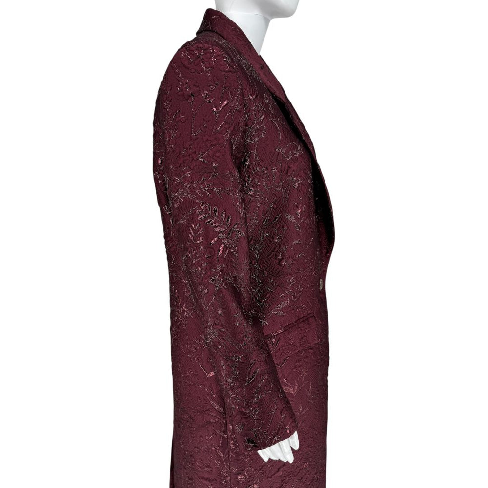 Pamella Roland -Wine Brocade Metallic Floral Dress & Coat Set - Size 8/10
